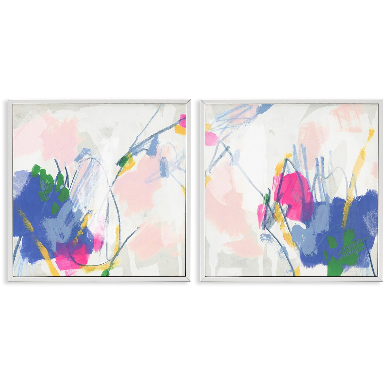 Stupell Industries Pink Blue Pop Abstract 2 pc Framed Giclee Wall Art Set Design by June Erica Vess
